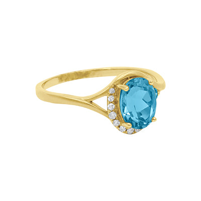 14K Blue Topaz Criss Cross Ring with Diamonds