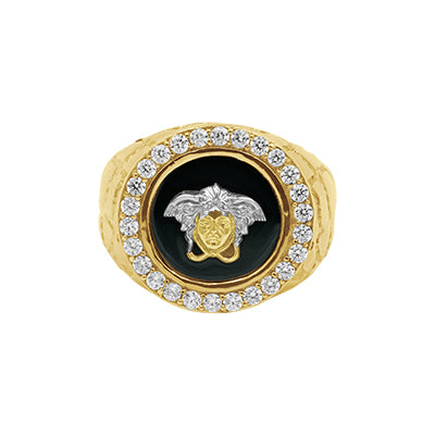 10K Yellow Gold Men's Rings - Black/Versace