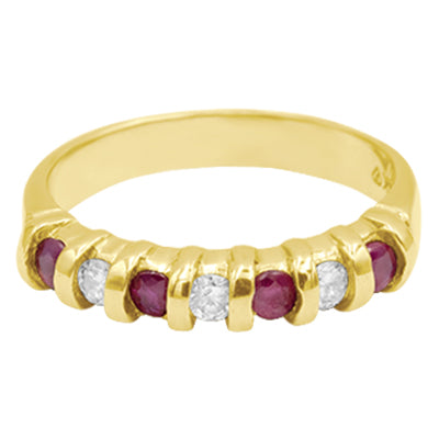 14K Half Eternity Seven Stone Ruby dhe Diamante