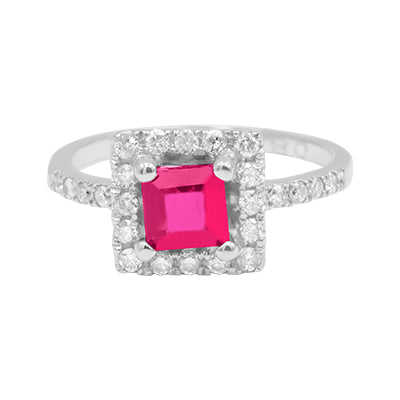 14K Square Ruby Halo Ring