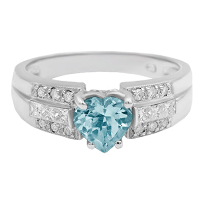 14K Aquamarine Heart Ring with Diamond Accents