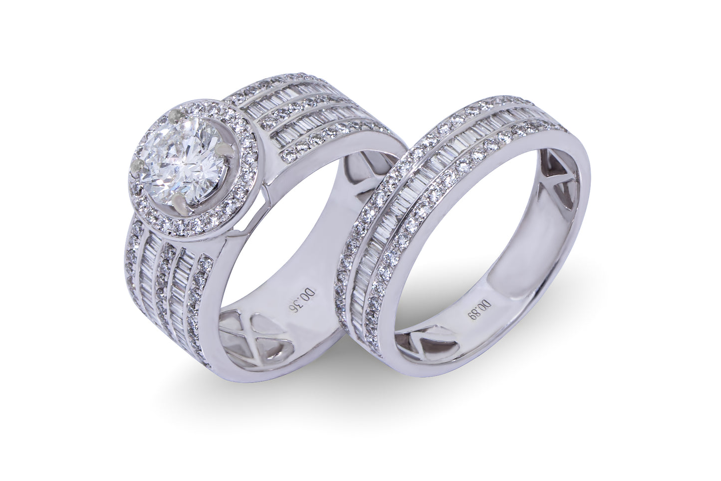 18K Round/Baguette Diamond Bridal Set