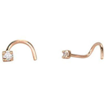 14K Pink Pigtail claw Setting Nose Pin with Diamond NPD-140P 3Pts