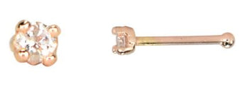 14K Pink Straight claw Setting Nose Pin with Diamond NPD-150P 3Pts