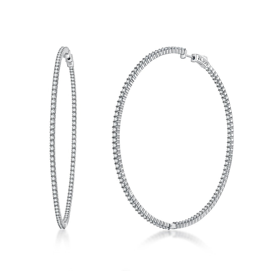 925 Sterling Silver Hoop Pierced Earring with CZ SI-PR-80M-W