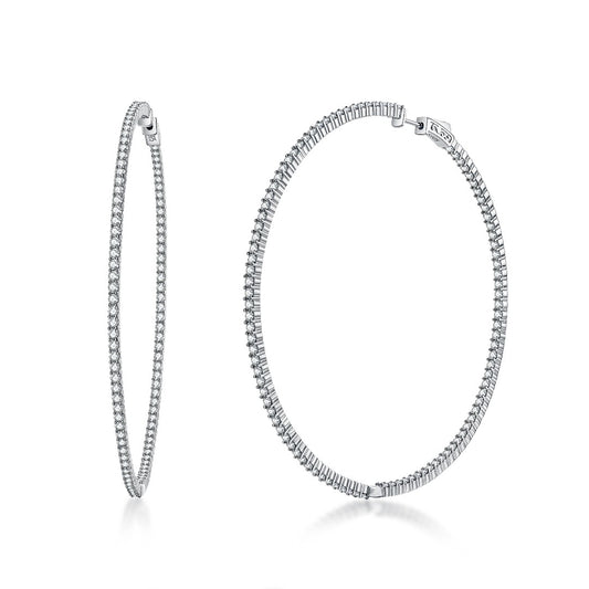 925 Sterling Silver Hoop Pierced Earring with CZ SI-PR-80M-W