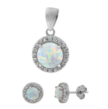 925 Sterling Silver Opal Set with CZ-set308 - WHITE