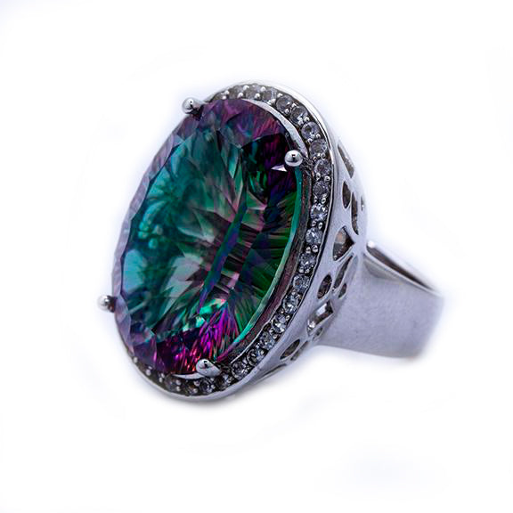 925 Sterling Silver Ring with Genuine Mystic Topaz and CZ