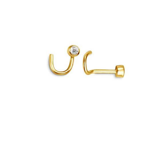 14K Y&W Gold Nose Pin with CZ - 7042