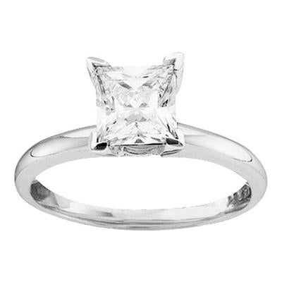 14k White Gold Princess Diamond Solitaire Excellent Bridal Ring - 1/6TW