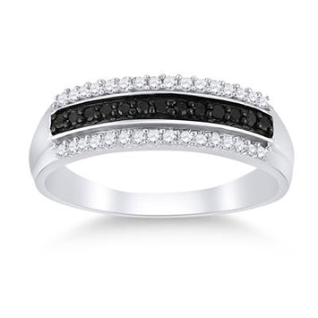 925 Sterling Silver Round Black Diamond Ring - 1/4TW