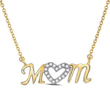10K Gold Diamond Heart Mom Necklace 1/10TW