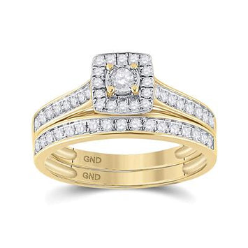 10k Gold Diamond Halo Bridal Wedding Set - 1/2TW