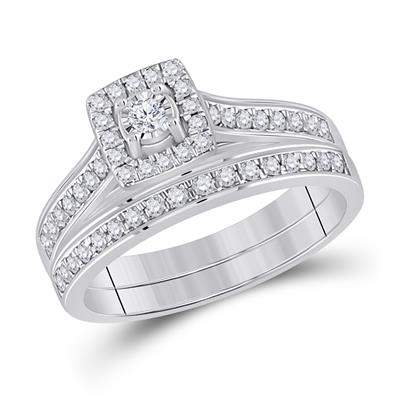 10k Gold Diamond Halo Bridal Wedding Set - 1/2TW