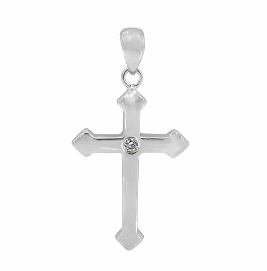 925 Sterling Silver Cross Gold Pendant with CZ-CHCZ7079 White