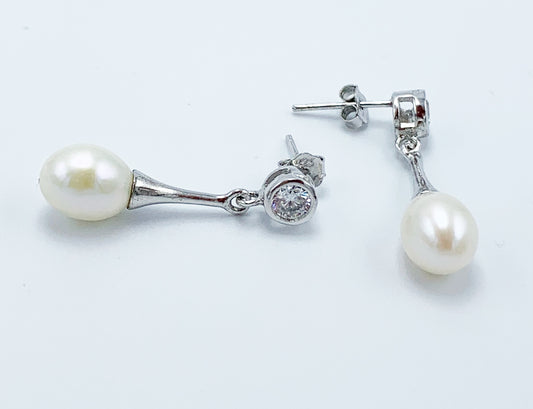 925 Sterling Silver Pearl Earrings CZ