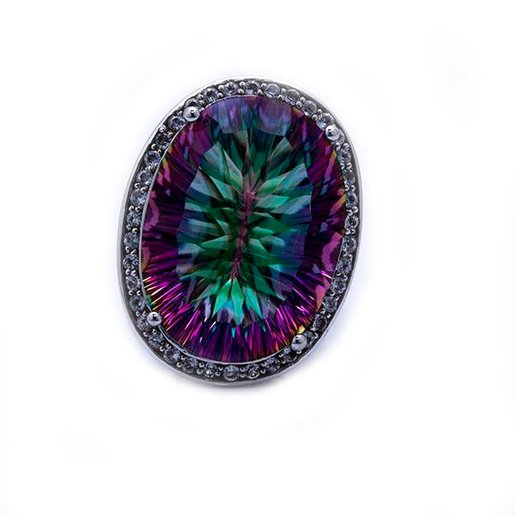 925 Sterling Silver Ring with Genuine Mystic Topaz and CZ